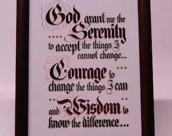 May include: Framed print with the text "God grant me the Serenity to accept the things I cannot change... Courage to change the things I can and Wisdom to know the difference..." The frame is dark brown.