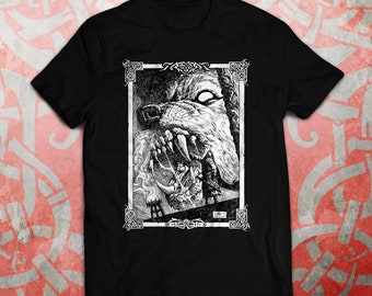 TYR and FENRIR Men&#39;s T-Shirt Norse PAGAN Men Black Wolf Celtic Mythology