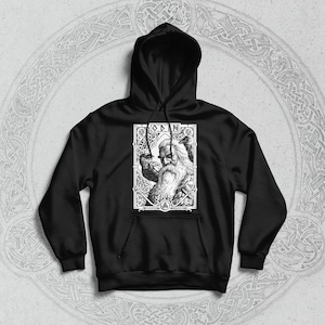 ODIN Men&#39;s Hooded Sweatshirt VIKING GOD Norse Pagan Black Munin Hugin Raven Mythology