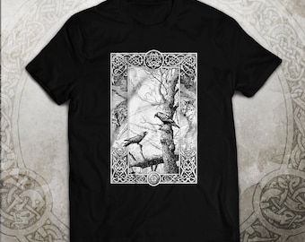 HUGIN, Munin, Geri and FREKI Men&#39;s T-shirt VIKING God Norse Pagan Men Black Celtic Mythology