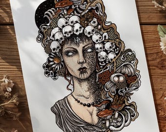 Hel goddess of underworld art print – Norse Pagan Wall Decor