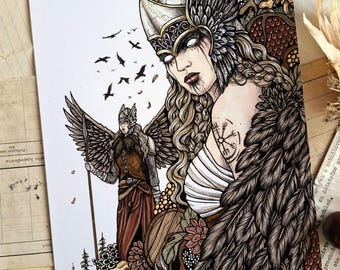 Lámina artística de valquirias / Mitología nórdica / Regalo vikingo