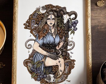 Volva, Norse pagan witch | Hand signed print | Norse mythology gift