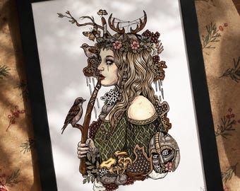 Lámina artística de Eir / Diosa nórdica de la curación / Centro de altar pagano