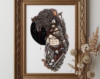 Tyr and Fenrir | Pagan art print | Norse mythology