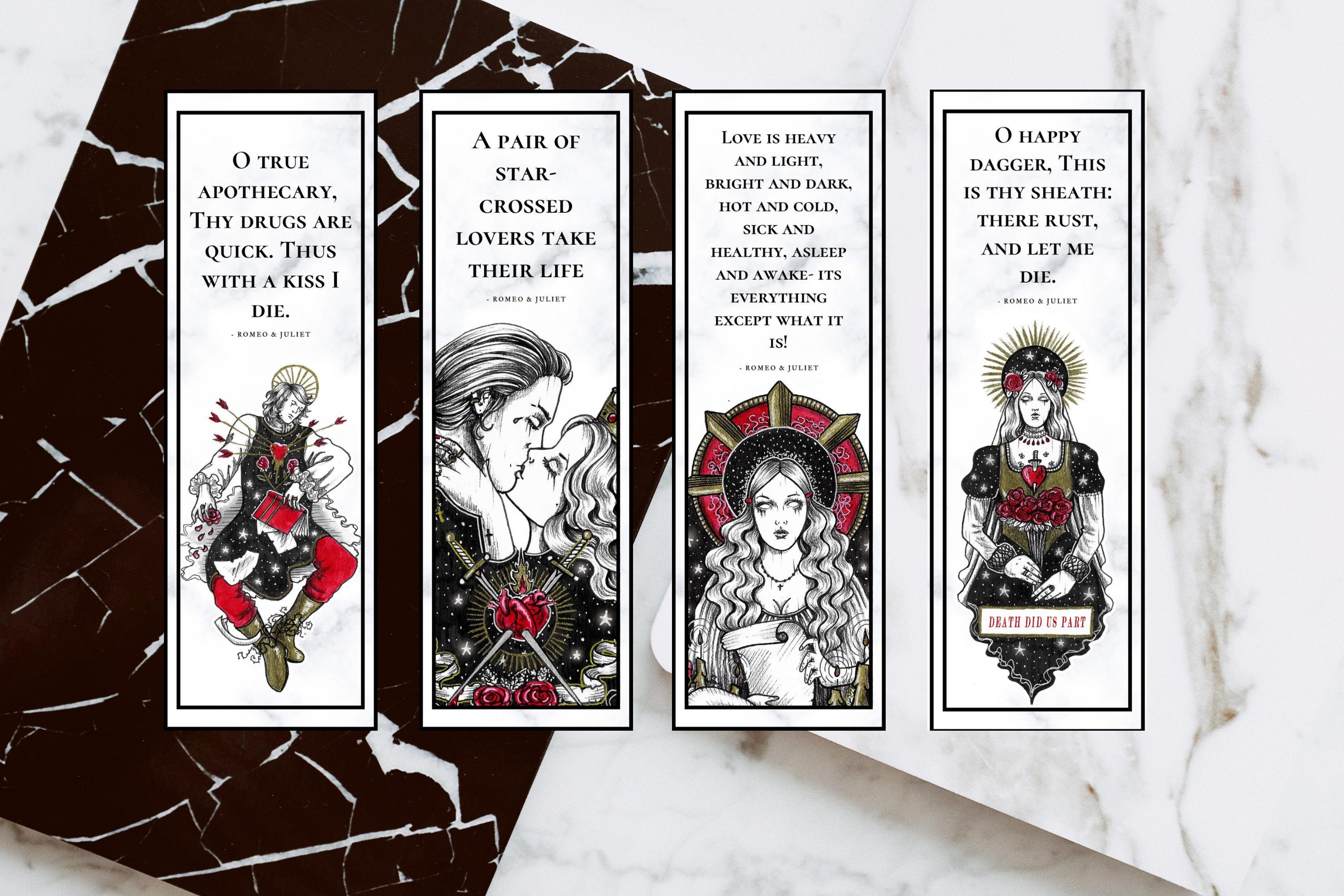 gothic printable bookmarks set w romeo and juliet quotes etsy