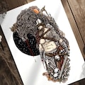 Tyr and Fenrir | Pagan art print | Norse mythology decor product logo