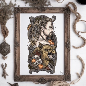 Freyr | Frey | Hand signed print | Norse mythology