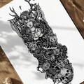 Freya art print – Norse pagan goddess wall decor in black and white linework product logo