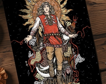 Lámina artística de Yarilo, dios eslavo del sol / Decoración de pared de folclore pagano