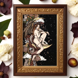 Lilith e serpente / Stampa artistica firmata a mano / Regalo per streghe