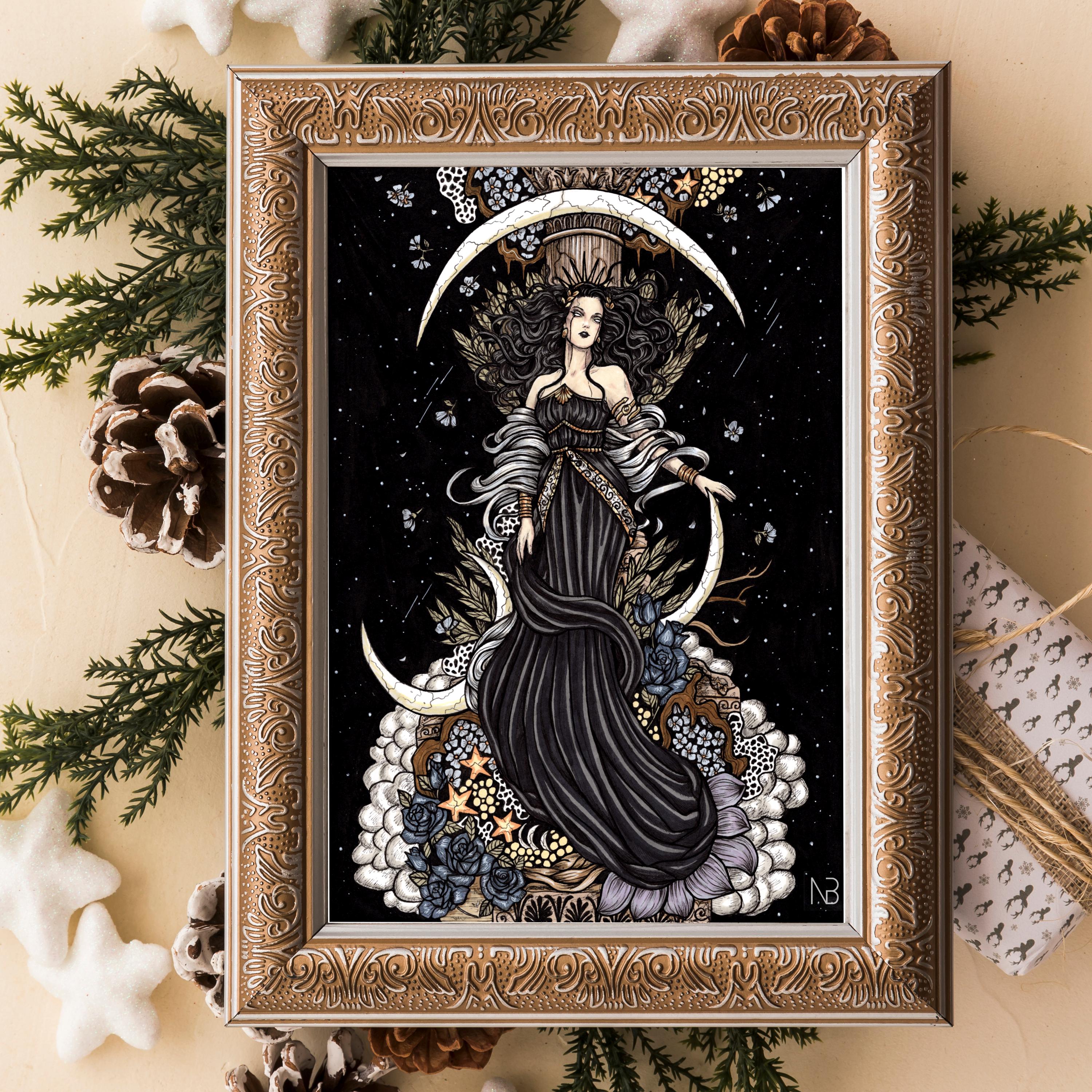 Mystic Harmony – Night Over Egypt レア美品 ニュクスのアートプリント｜夜の女神｜ギリシャ神話のクリスマス