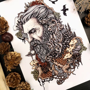 Odin | Hand signed print | Norse mythology gift