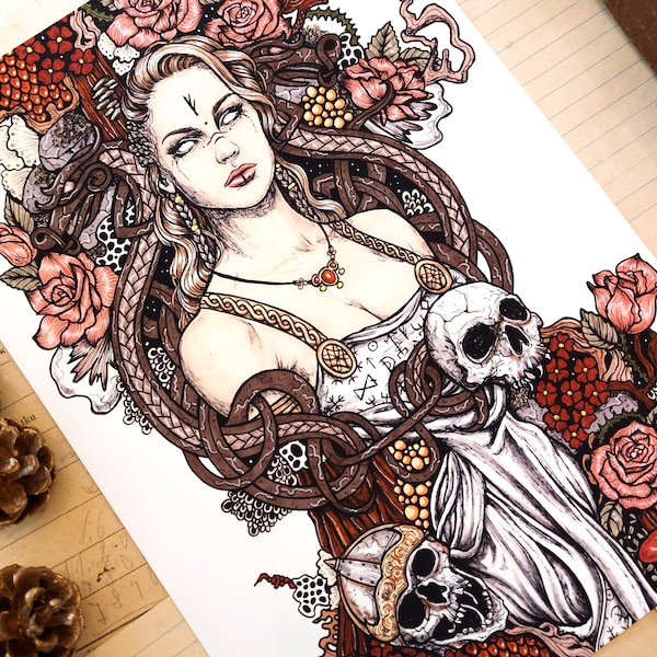 Freyja art print | Goddess of beauty, love and war | Norse mythology gift