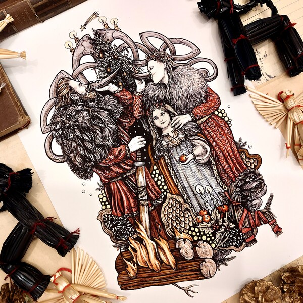 Yule art print | Pagan Christmas decoration | Gift for Vikings