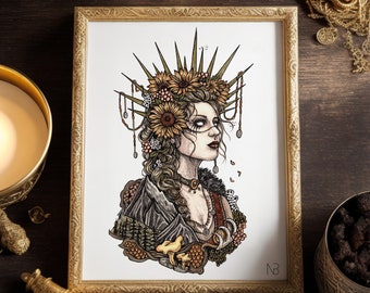 Sol |  Sunna | Hand signed print | Norse mythology