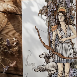Artemis art print | Hand-drawn Greek goddess wall decor