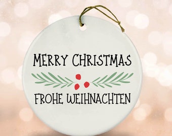 FROHE WEIHNACHTEN Ornamento, Adornos navideños alemanes, Adorno navideño personalizado, Alemán americano, Adorno alemán personalizado,