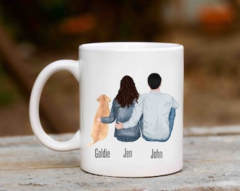Custom Couple Gift Mug, Couple Dog Mug, Valentines Gift for Husband Wife Boyfriend Girlfriend, Gift for Dog Owners, Anniversary Gift