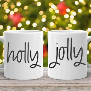 Holly Jolly Christmas Mug Set, Christmas Mugs, Holiday Gifts Mugs, Set of 2 Mugs