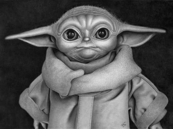 Grogu Baby Yoda The Child Graphite Pencil Drawing Print Etsy Grogu Baby Yoda The Child Graphite Pencil Drawing Print Etsy
