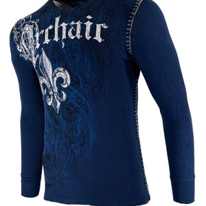 Camicia Affliction Uomo Camicia Termica Affliction Archaic Daventry - Uomo, Maniche Lunghe, Blu, Nuova Con Etichette Alpecin Grey Attack - Foto 6