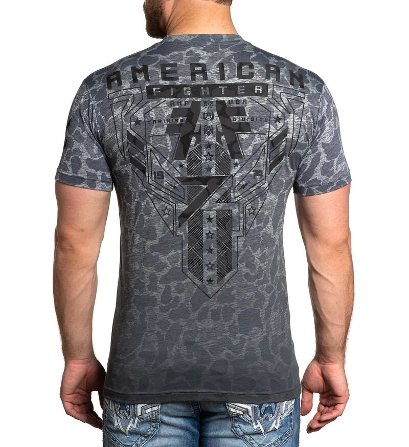Discover AMERICAN FIGHTER Mens T-shirt Mullins Heather Grey Camo Athletic