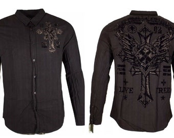 Xtreme Couture By Affliction Men's Button Down Shirt ROYALTY REV WING Black