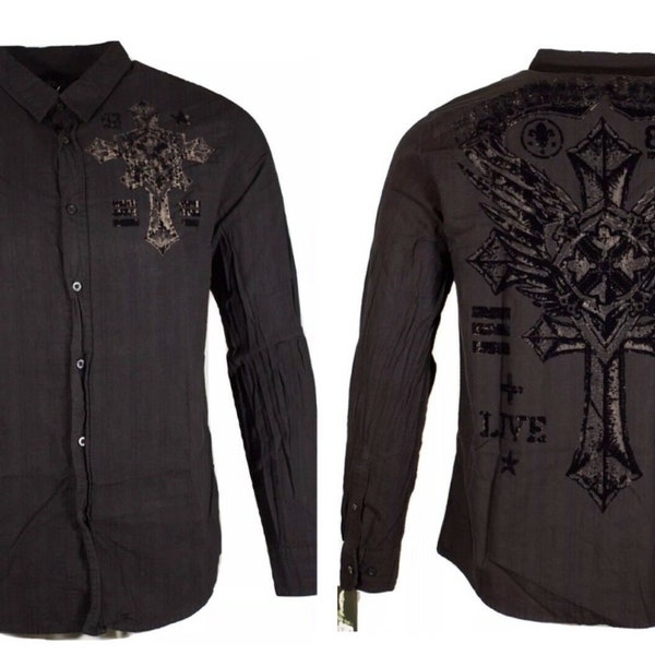 Xtreme Couture By Affliction Men's Button Down Shirt ROYALTY REV WING Black