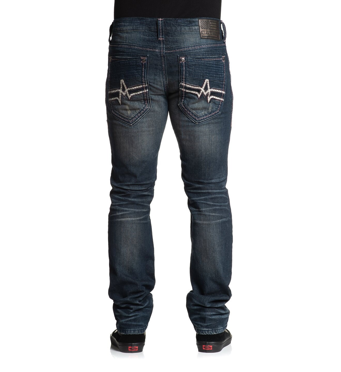 Affliction Gage Grid Malibu Men's Skinny Denim Jeans - 5 Pocket, Zip Details, 34" Inseam