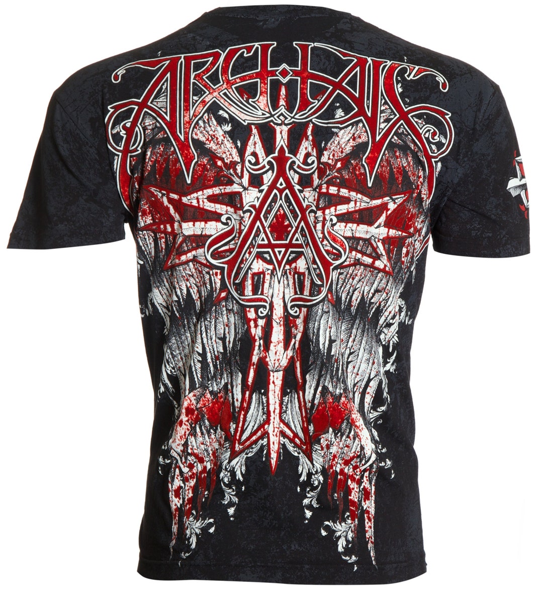 T-shirt Biker MMA T-shirt Uomo Affliction Archaic Cadaverous - Teschio E Croce, Taglie M-3XL, 100% Cotone, Nuovo Con Etichette Streetwear MMA Cotone 100 - Foto 2
