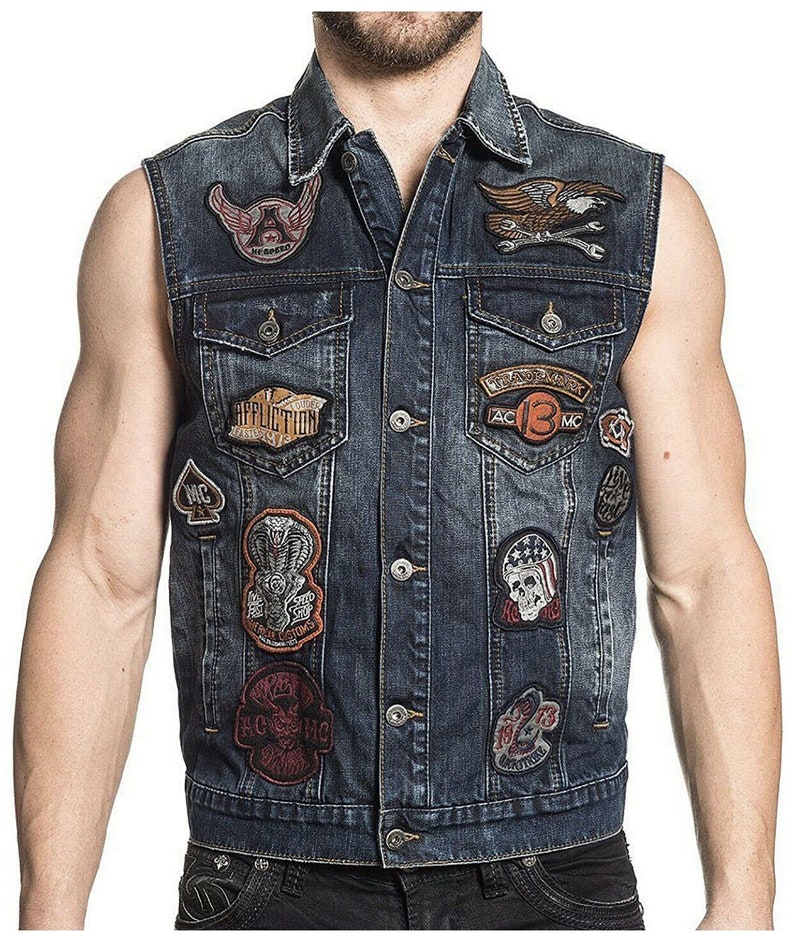 Affliction Premium JUST RIGHT Men's Denim Biker Vest Blue Etsy