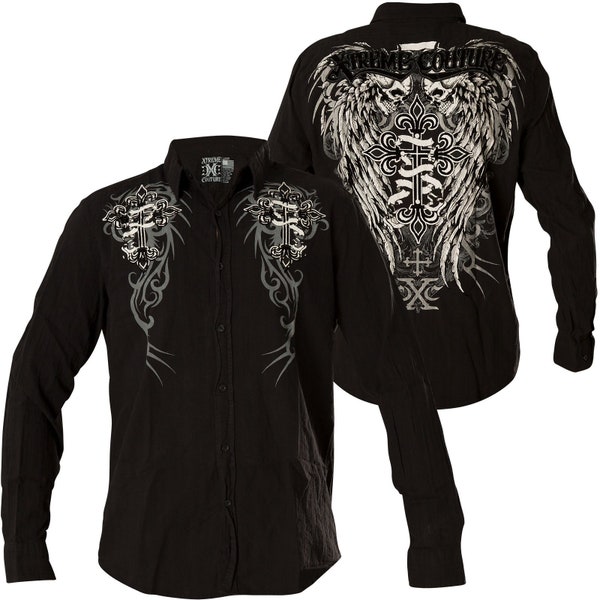 Affliction Mens Button Up Black Premium XL Embroidered Graphic
