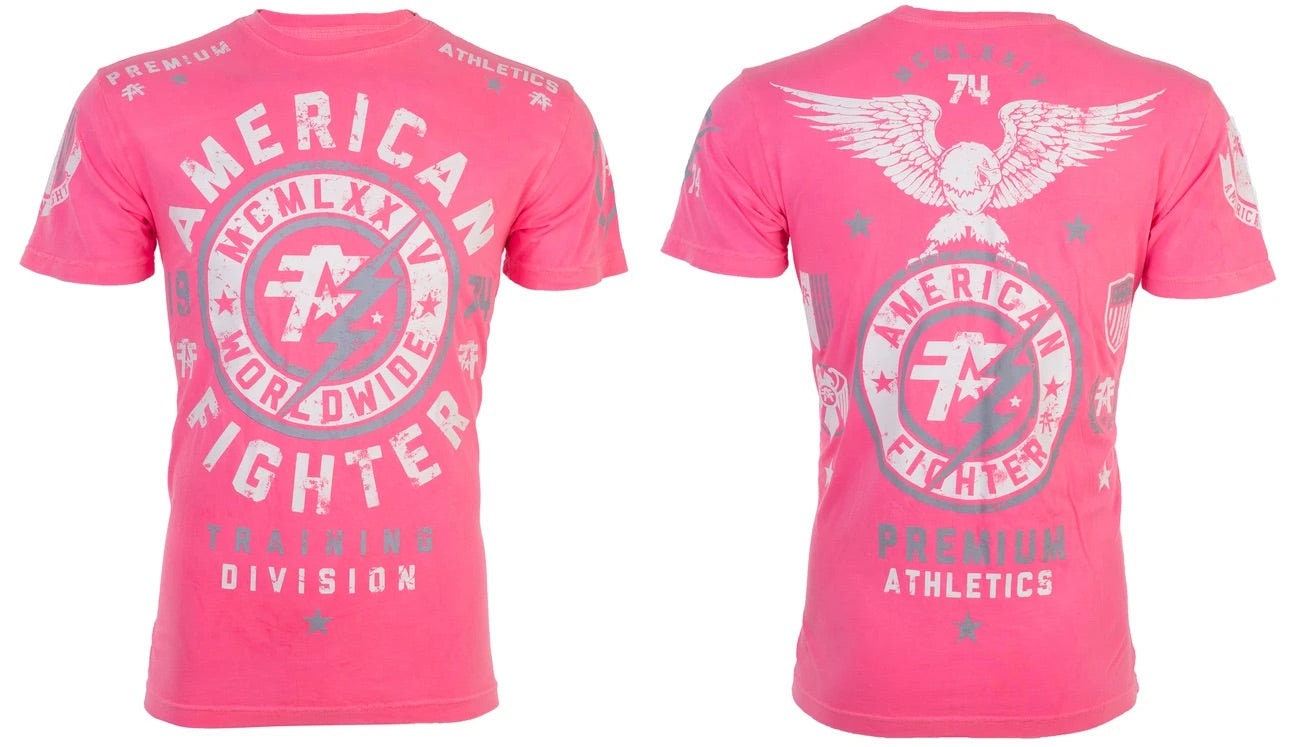 Discover AMERICAN FIGHTER Mens Short Sleeve MADISON Crewneck T-Shirt (Pink)