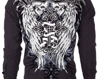 Xtreme Couture Affliction Men's Button down Shirt Kings Fall (Black) ***