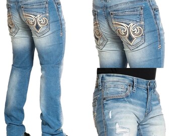 Affliction Jeans Denim Homme ACE APEX MIDLAND Bleu