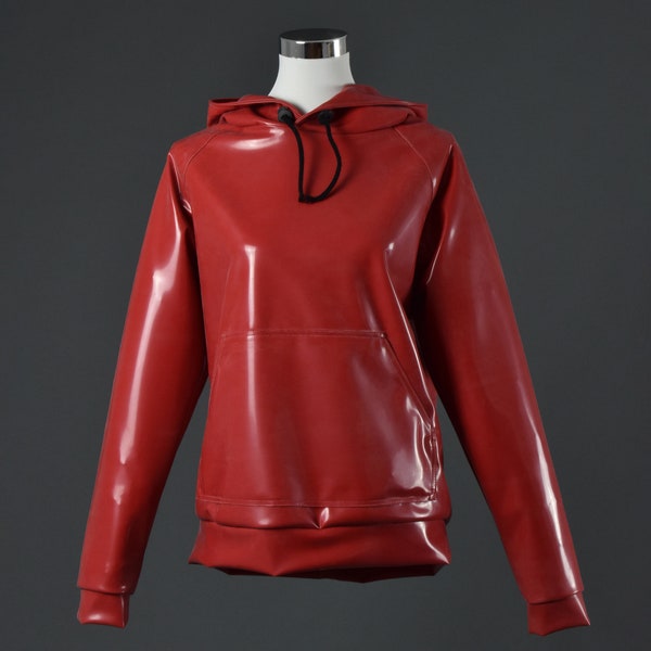 Latexpullover | Damen-Hoodie aus 0,5 mm Latex | Rot | Gummisweater | Rubber Hoodie