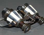 Binoculars. Solid Brass Opera Glasses with Leather Belt Mother of Peral Vintage Look