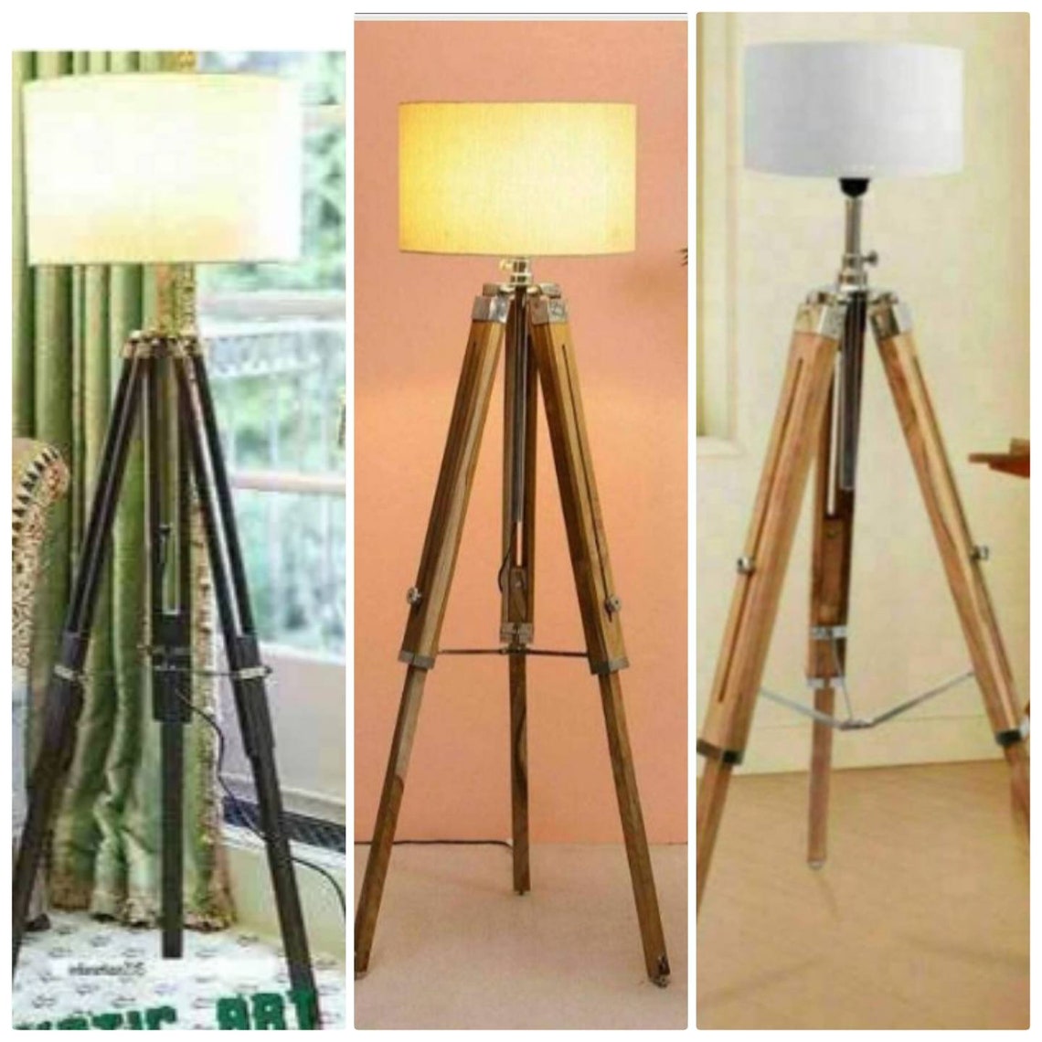 Tripod Floor Lamp Stand Light Wiring Bulb Teak Wood Without Etsy UK