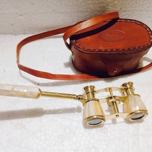 Binoculars Brass Mother of Pearls White Seep Opera Glass Binocular Marine Maritime Nautical Leather Box Woman's Day, Valentine's Day Gifts