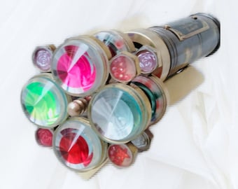 Antikes Messing Kaleidoskop, Edelstein Kristall Perlen, Nautische Dekor