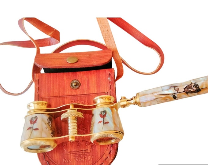 Opera Glasses Binoculars mother Of Pearl Rose Design & Leaf Gifts for kids Adults Love Each other Christmas Day, Valentine Day
