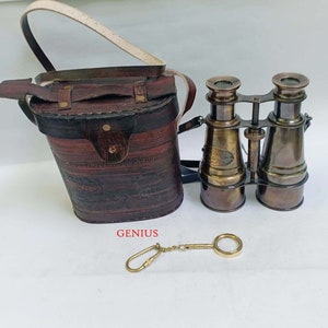 Vintage Brass Binocular with Leather case  Pirates Navy spyglass, handheld Binocular, Mother Gifted,Victorian Marine Gift, Antique Binocular