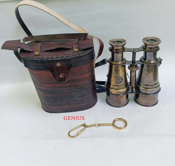Antique Brass Binoculars With Belt Collectible Marine Gift Item 