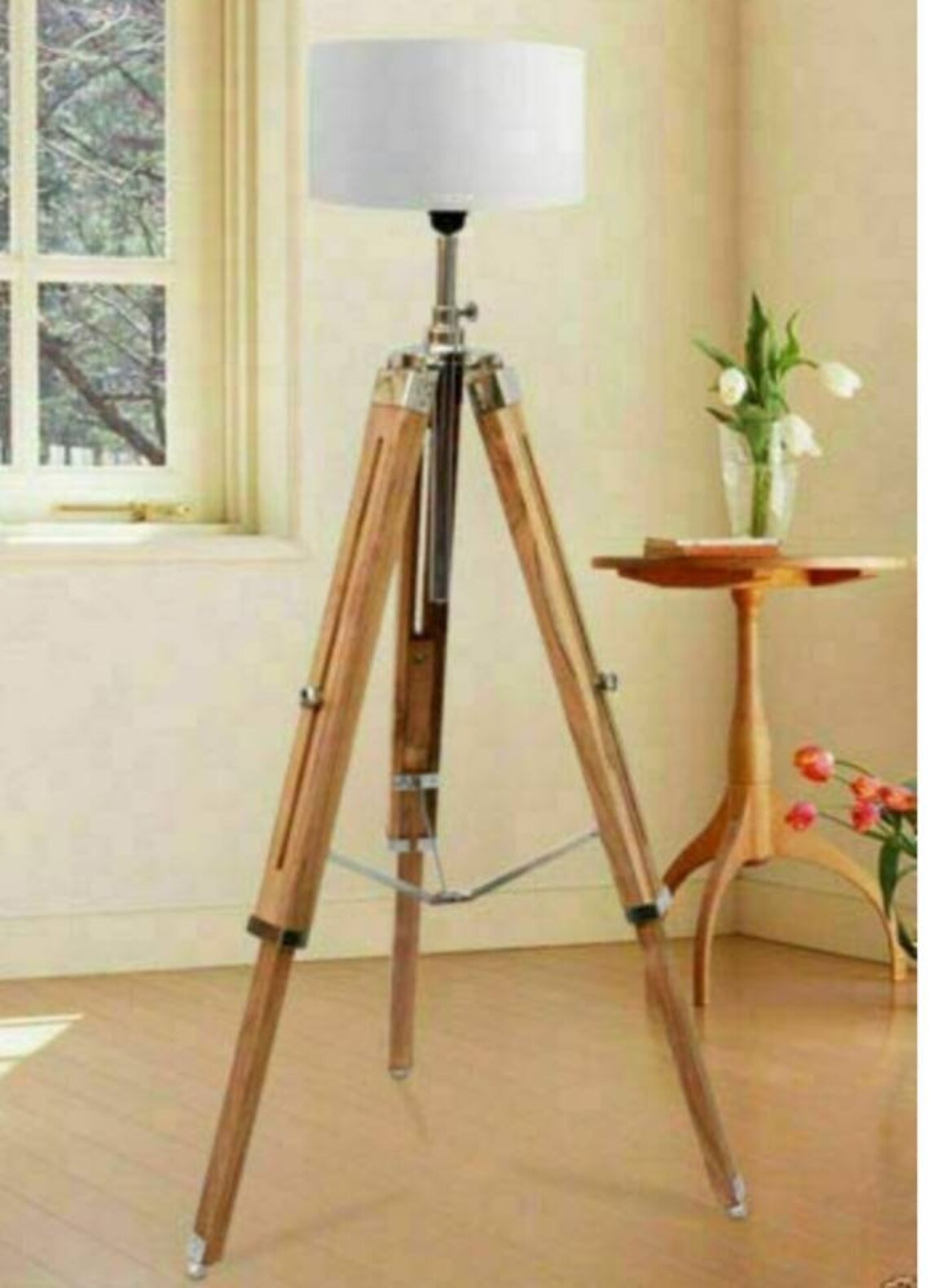 Tripod Floor Lamp Stand Light Wiring Bulb Teak Wood Without Etsy UK