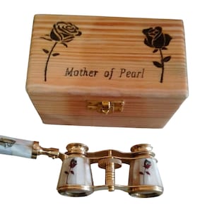 Opera Glasses Binoculars mother Of Pearl Rose Design & Leaf Gifts for kids Adults Love Each other Christmas Day, Valentine Day