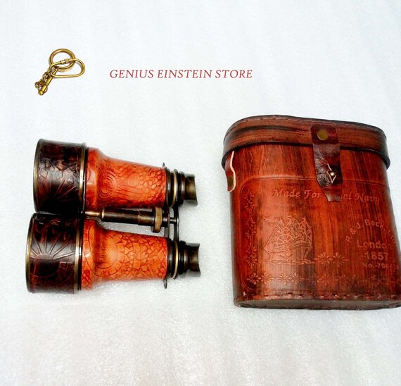 VINTAGE BINACULAR ANTIQUE BINACULAR SPYGLASS BINACULAR WITH LEATHER BOX GIFT