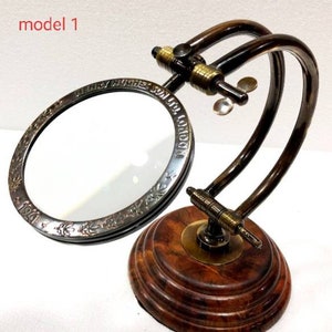 Antique Brass Adjustable Glass Desk Magnifier with Wooden Base Confirmation thanksgiving gifted item