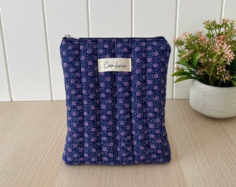 NEW Quilted Dark Posie Kindle / E-Reader Sleeve, Kindle / E-Reader Protector, Kindle / E-Reader Pouch with Navy Lining