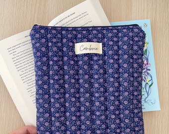 NEW Regular Quilted Dark Posie Book Sleeve, Book Cover, Book Protector, Book Pouch with Navy Lining